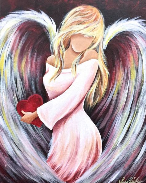 Prophetic Art painting idea. Angel holding red Heart in pink dress. Soft rainbow colors in her wings. Please also visit for colorful Prophetic Art you might ... Angel Drawing, Angel Painting, Angel Tattoo, Angel Pictures, Wow Art, Angel Art, Fallen Angel, An Angel, Painting Projects