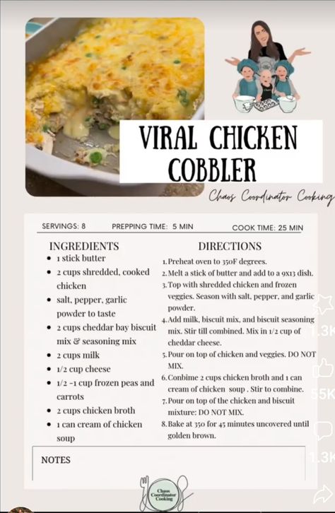 Viral Chicken Cobbler Recipe, Viral Chicken Cobbler, Chicken Cobbler, Pot Pies Recipes, Pot Pies, Chicken Pot Pie Recipes, Easy Casserole Recipes, Chicken Recipes Casserole, Chicken Dishes Recipes