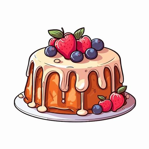 Cake Vector Illustration, Food Cartoon Aesthetic, Cake Cute Design, Cartoon Cake Slice, Drawing Of Cake, Cake Cartoon Design, Cartoon Cake Drawing, Cute Cake Sticker, Cake Kartun