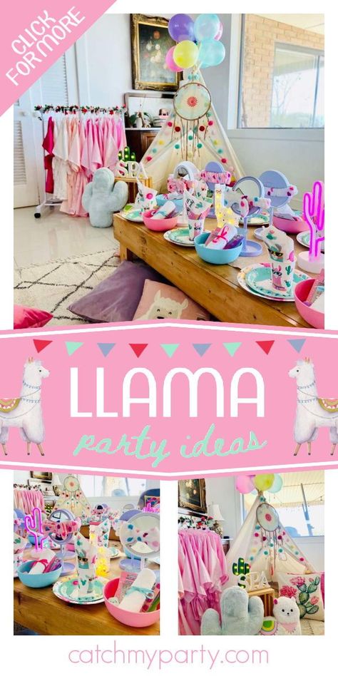 Take a look at this fabulous llama spa boho birthday party! The party favors are awesome! See more party ideas and share yours at CatchMyParty.com Llama Pajama Birthday Party, Llama Party Ideas, Boho Llama, Llama Birthday Party, Spa Birthday Party, No Drama Llama, Llama Party, Boho Birthday Party, Girls Birthday Party Themes