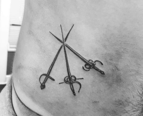 I have no words, my voice is in my sword. Musketeer Tattoo, Three Musketeers Tattoo, 3 Swords Tattoo, Fencing Tattoo, 3 Musketeers Tattoo, Three Swords Tattoo Design, Three Sibling Tattoos, Swords Tattoo, Enough Tattoo