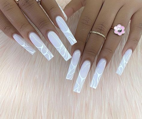 Nail Art Blanc, Long White Nails, Long Acrylic Nail Designs, White Acrylic Nails, Long Acrylic Nails Coffin, White Nail Designs, Long Square Acrylic Nails, White Nail, Nagel Inspo