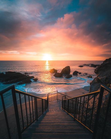 Laguna Beach, The Ocean, The Sun, The Beach, Stairs, California, Sun, Water, Travel