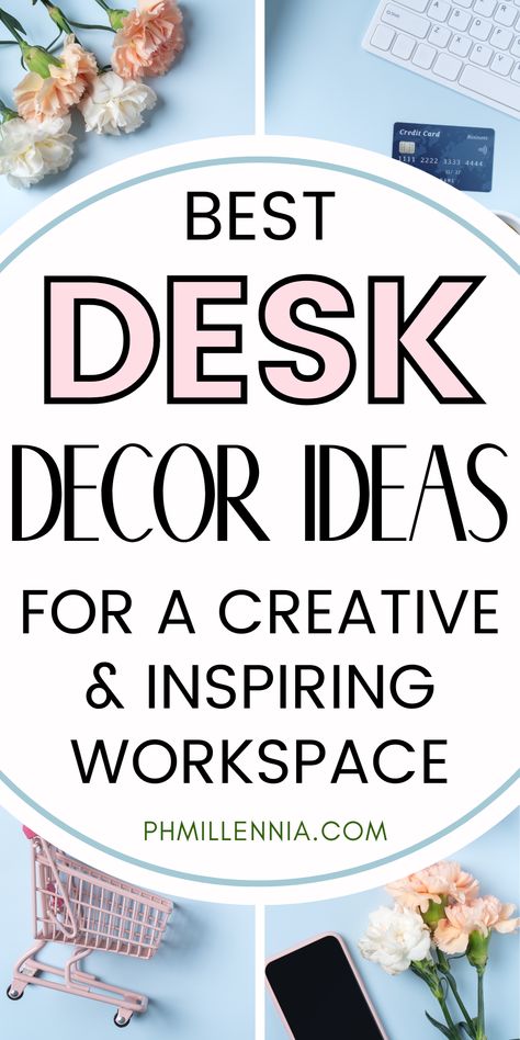 Whether you’re a minimalist or maximalist there are countless ways to personalize your desk & turn it into a space that reflects your personality & inspires you to do your best work. Discover the best desk decor ideas to help you create a workspace that is both stylish & functional. From practical items like desk organizers to motivational items like desk plants, explore the most creative & inspiring desk decor ideas that can help transform your workspace into a place you’ll love to work in. Ways To Organize Your Office At Work, Boho Work Desk Decor, Pink Desk Decor Ideas, Boho Cubicle Decor Work Spaces, 3 Monitor Desk Setup, Decorate Work Office, Decorate Office At Work, How To Decorate Your Office At Work, Desk Decor Ideas Office Cubicle