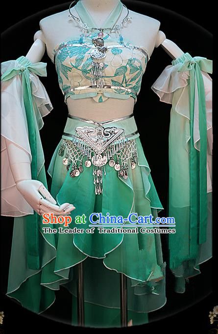 Traditional Ancient Chinese Palace Green Costume, Elegant Hanfu Cosplay Fairy Water Sleeve Dance Short Dress, Chinese Han Dynasty Imperial Princess Clothing for Women Ancient Chinese Palace, Fairy Costume Women, Palace Green, Hanfu Cosplay, Cosplay Fairy, Princess Clothing, Fairy Princess Costume, Green Costume, Chinese Palace