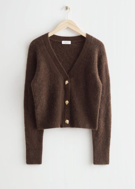 Knitwear Trends for Fall Winter 2022 - Brunette from Wall Street Fitted Cardigan, Dark Brown Cardigan, Soft Cardigan, Knitwear Trends, Ribbed Cardigan, Puff Sleeve Cardigan, Women's Cardigans, Yellow Cardigan, Brown Cardigan