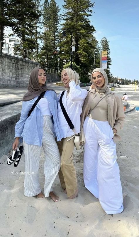 Modest Satin Dress Outfit, Hijabi Brunch Outfit, Hijabi Looks, Muslim Vacation Outfits, Modest Holiday Outfits Summer, Hijabi Vacation Outfits, Summer Hijabi Outfits, Beach Outfit Modest, Modest Beach Wear