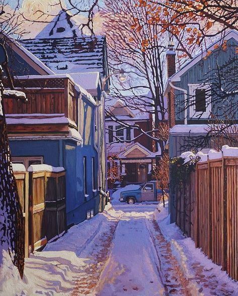 Winter Art, Canadian Artists, Winter Scenes, Pretty Art, Painting Inspiration, Painting & Drawing, Art Inspo, Landscape Paintings, Cityscape