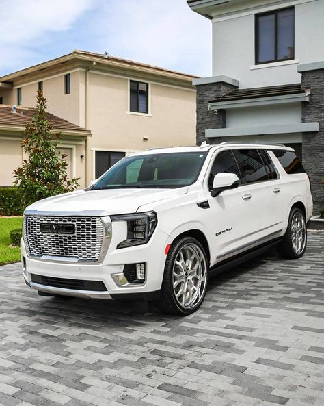 2021 GMC Yukon XL Denali in Summit White on Forgiatos ! Yukon Xl Denali, Dr Car, White Suv, Gmc Suv, Gmc Denali, Truck Rims, Full Size Suv, Gmc Yukon Denali, Yukon Denali