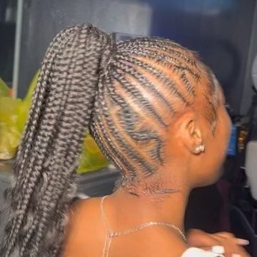 Feeding Ponytail Braids, Stitch Braid Ponytail With Design, Boho Stitch Braid Ponytail, Braided Ponytail With Design, Stitch Braids Into Ponytail, Braided Ponytail Hairstyles Feed In, Stitch Braided Ponytail, Feedin Braids Ponytail, Stitch Braids Ponytail