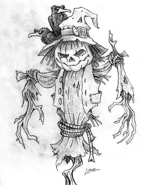 DAVE LOWE DESIGN the Blog: 15 Days 'Til Halloween Sketching - Scarecrow Pumpkin Halloween Drawing, Pumpkin Halloween, A Drawing, Scarecrow, Black And White, Halloween, White, Black, Design