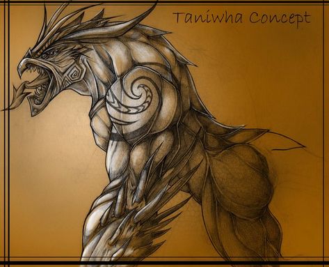 Maori Taniwha Drawing, Maori Tamoko, Mythology Characters, Maori Warrior, Maori Legends, Drop Bear, Evil Tattoos, Maori Tattoo Designs, Maori Designs