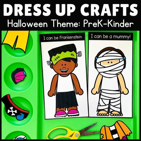 NO PREP dress up craftivity that your kids will love! This set has fun Halloween themed costumes to dress up each "doll." Just print each… Pop It Printable, Dramatic Play Activities, Up Halloween Costume, Themed Costumes, Dress Up Halloween, Boho Rainbow Classroom, Teacher Halloween Costumes, Up Halloween Costumes, Halloween Sensory