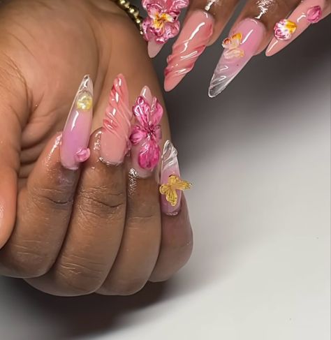 By @nuha.nailedit Orchid Nails, Lily Nails, 3d Flower Nails, Classy Acrylic Nails, Really Cute Nails, Long Square Acrylic Nails, Nagel Inspo, Square Acrylic Nails, Dream Nails