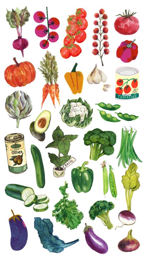 vegetable illustrations #stickers Vegetable Stickers, Vegetable Illustration, Game Food, Ceramics Ideas Pottery, Make Me Up, Illustrations, Collage, Art