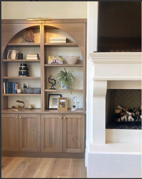 Living Room Built In Cabinets, Built In Around Fireplace, House Tweaking, Living Room Built Ins, Stairs In Living Room, Fireplace Built Ins, Living Room Corner, Living Room Decor Fireplace, Built In Bookcase