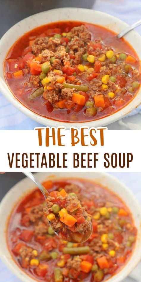 Homemade Veggie Soup With Beef, Vegetable Soup Recipes Beef, Crock Pot Beef Vegetable Soup Recipe, Soup Beef Vegetable, Soup Recipes Vegetable Beef, Gluten Free Vegetable Beef Soup, Easy Homemade Vegetable Beef Soup, Vegetable Beef Soup With Elbow Macaroni, Busy Day Vegetable Soup