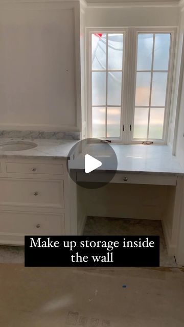 C. S. Cabinetry & Design on Instagram: "On an old house remodel, there was an odd space behind the vanity. We decided to put it to use." Makeup Vanity In Master Closet, Floating Vanity With Makeup Area, Double Sink Bathroom With Makeup Vanity, Single Sink With Makeup Vanity, Double Vanity With Makeup Area, Built In Vanity In Bedroom, Bathroom Vanity With Makeup, Bathroom Vanity With Makeup Area, Vanity With Makeup Area