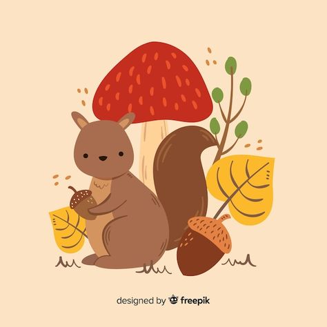 Autumn Drawing, Squirrel Clipart, Autumn Animals, Fall Drawings, Fall Art Projects, Autumn Background, Cute Autumn, Autumn Illustration, Cute Squirrel