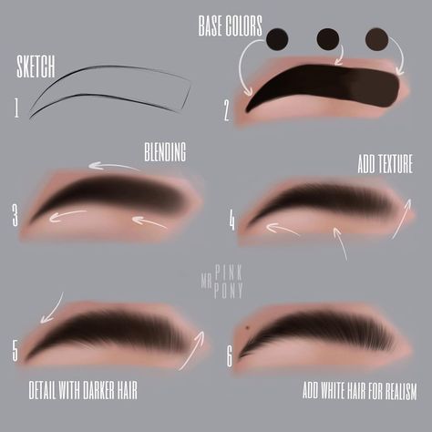 Lisa on Instagram: “Eyebrow tutorial 👀 ⠀⠀ Brushes: Brows&hair brushes set (from this set I use a “blending” brush for the 4 step, “hair 03” for the 5 step and…” Digital Art Programs, Draw Eyebrows, Digital Art Tutorial Beginner, How To Draw Eyebrows, Procreate Ipad Art, Digital Painting Techniques, 얼굴 그리기, Digital Art Beginner, Digital Portrait Art