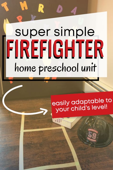 This firefighter preschool unit is for any kid who loves learning about firefighters, fire trucks, and the jobs they do! Nine easy activities! firefighter preschool unit, firefighter activities, fire prevention unit, preschool skills Pre K Firefighter Activities, Firefighters Theme Preschool, Preschool Firefighter Activities, Firefighter Activities, Fire Truck Activities, Preschool Set Up, Fire Safety Activities, Fire Safety Preschool, Preschool Skills