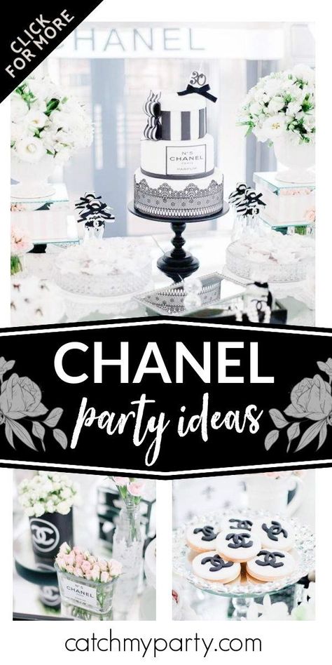 Take a look at this stylish chic Chanel 30th birthday party! The cookies are fantastic! See more party ideas and share yours at CatchMyParty.com Chanel Party Ideas, Chanel Inspired Party, Chanel Birthday, Chanel Party, Luxury Birthday, 30th Birthday Party, Birthday Party Activities, Chanel Inspired, 30th Birthday Parties