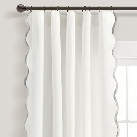 Limited-time deal: Lush Decor Coastal Chic Scallop Edge Window Curtain Panel Pair, 52" W x 84" L, Gray & White Curtain Rings With Clips, Lush Decor, Grey Panels, Scallop Edge, Coastal Chic, Farmhouse Lighting, Antique Farmhouse, Curtain Sets, Window Panels