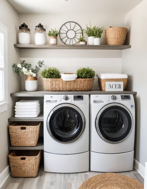 46 Small Laundry Room Makeover Ideas To Maximize Space And Style Redo Small Laundry Room, Open Shelving Laundry Room Storage Ideas, Small Laundry Room Ideas On A Budget, Small Laundry Room Makeover Diy, Laundry Room Simple, Small Laundry Room Storage Ideas, Tiny Laundry Room Ideas, Minimalist Laundry Room, Laundry Room Makeover Ideas