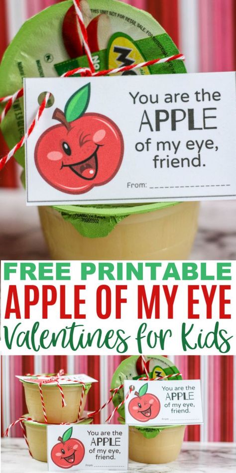 These free printable Apple of My Eye Valentines are perfect for handing out a healthy snack at Valentine's Day parties. Attach to a applesauce pouch or cup. #freeprintables #valentinesday #applesauce #valentinesprintables #appleofmyeye #valentinesforkids Eye Valentines, Valentine Dessert Ideas, Keto Valentines, Chocolate Covered Strawberry Cheesecake, Bacon Cookies, Valentine Dessert, Valentines Recipes Desserts, Keto Pumpkin Pie, Chocolate Chip Cupcakes