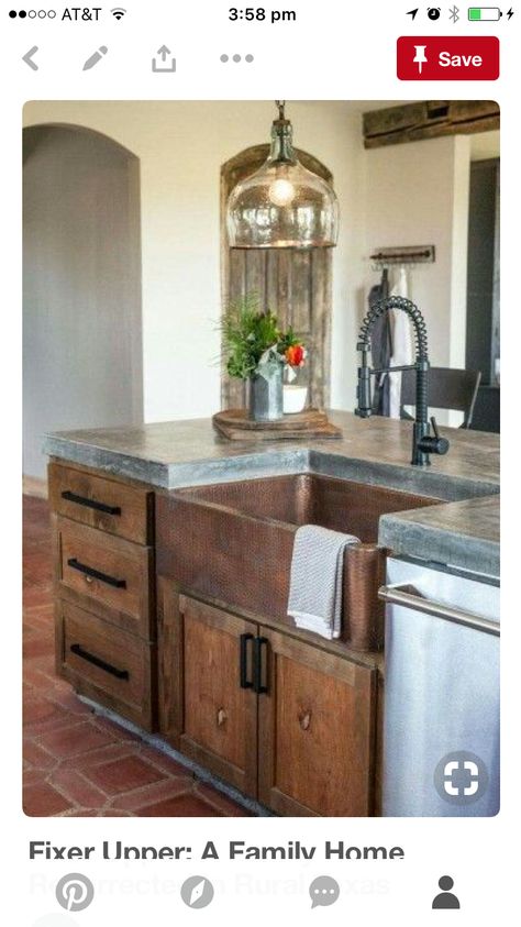 Industrial Farmhouse Kitchen, Kitchen Faucet Design, Kitchen Sink Decor, Countertops Concrete, Kitchen Sink Design, Rustic Kitchen Island, Outdoor Kitchen Appliances, Black Kitchen Faucets, Farmhouse Kitchen Cabinets