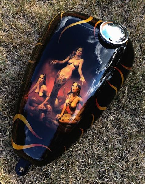 Airbrushed Tanks, Painted Motorcycle, Gas Tank Paint, Chopper Tank, Motorcycle Art Painting, Custom Motorcycle Paint Jobs, Bike Tank, Kustom Paint, Custom Paint Motorcycle