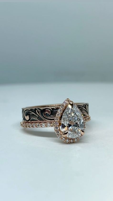 Wedding Rings Country Style, Western Wedding Rings Women, Western Weeding Rings, Rings Engagement Country, Western Wedding Rings Sets Country, Western Diamond Rings, Tooled Engagement Rings, Small Western Wedding Rings, Country Rings Engagement