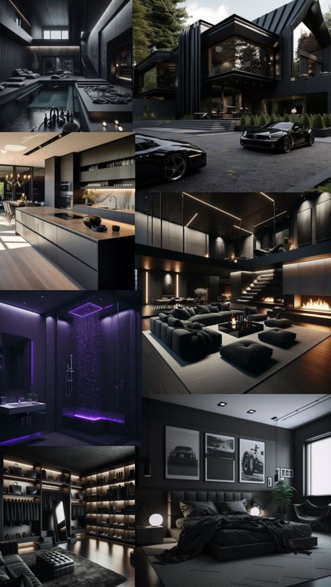 Mafia House Aesthetic, Mafia House, Dark Modern House, Mafia Style, Affordable Windows, Futuristic House, Purple House, Dark Modern, House Interior Design Styles