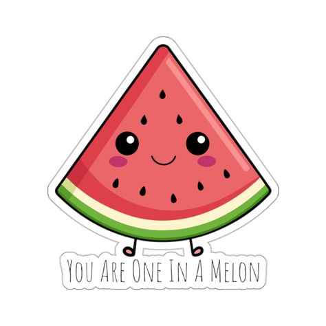 Celebrate uniqueness and sweetness with our "You Are One In A Melon" sticker! This irresistibly cute sticker features a smiling slice of watermelon, perfect for adding a splash of summer fun and positivity to your belongings or as a thoughtful gift. 🍉 Cute and Colorful: Showcases a charming watermelon slice with a big, happy smile. 💚 Sweet Sentiment: Emphasizes a special message of uniqueness with the pun "You Are One In A Melon." 🎁 Perfect for Any Occasion: Great for birthdays, thank you gif Cute Big Stickers, Watermelon Kawaii, Kawaii Watermelon, Watermelon Sticker, Sweet Sticker, Big Stickers, Birthday Balloons Pictures, Fruit Stickers, Cute Watermelon