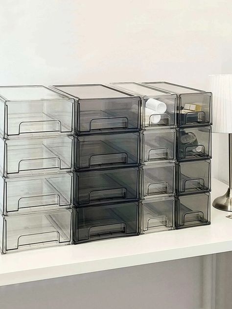 1pc Clear Desk Storage Box | SHEIN USA Desk Cubicle, Korean Decor, Clear Desk, Swimming Pool Tiles, Grade 6, Study Material, Baddie Makeup, Organizing Bins, Pool Tile