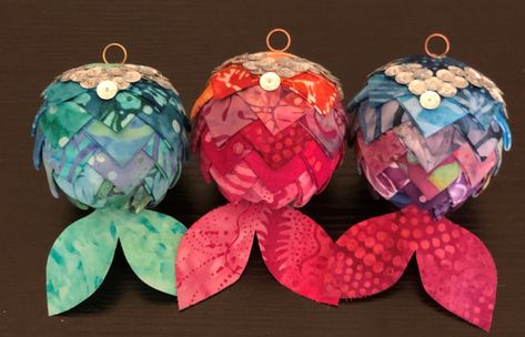 Adorable Mermaid Tail Ornaments at Banshee Fiber Art Studio. Perfect for Christmas. DIY kits are also available! Diy Mermaid Ornament, Mermaid Ornaments Diy, Disney Christmas Tree Theme, Anime Ornaments, Disney Christmas Diy, Disney Ornaments Diy, Frozen Tree, Mermaid Christmas Tree, Mermaid Christmas Ornaments