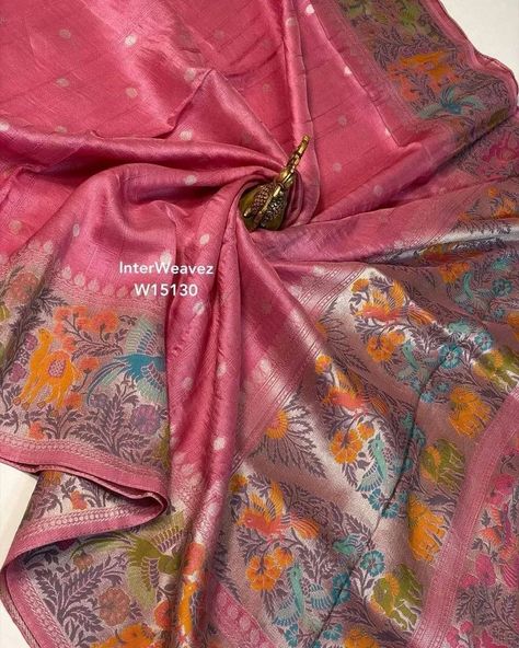 *W15130* Premium soft Dupion tussar saree With shikargah paithani weaving all over saree With zari weaving all over saree With Rich shikargah weaving paithani pallu ( vanasingaram ) and matched with blouse *Only for 5500 freeshiping* Dupion Silk Saree, Tussar Saree, Dupion Silk, Silk Saree, Silk Sarees, Weaving, Saree, Silk