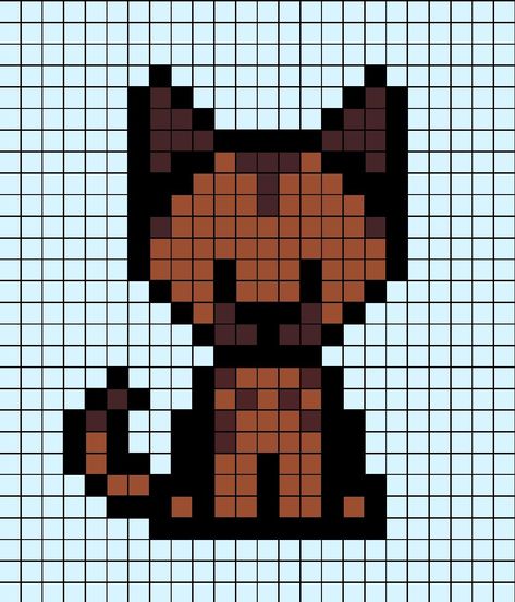 A pixel art template of a brown German Shepherd (Cartoon like, not realistic). Perler Bead Dog Patterns, Therian Perler Bead, German Shepherd Perler Beads, Yorkie Pixel Art, Dog Fuse Beads, Puppy Pixel Art, Brown German Shepherd, Pixel Art Dog, Pixel Art Simple