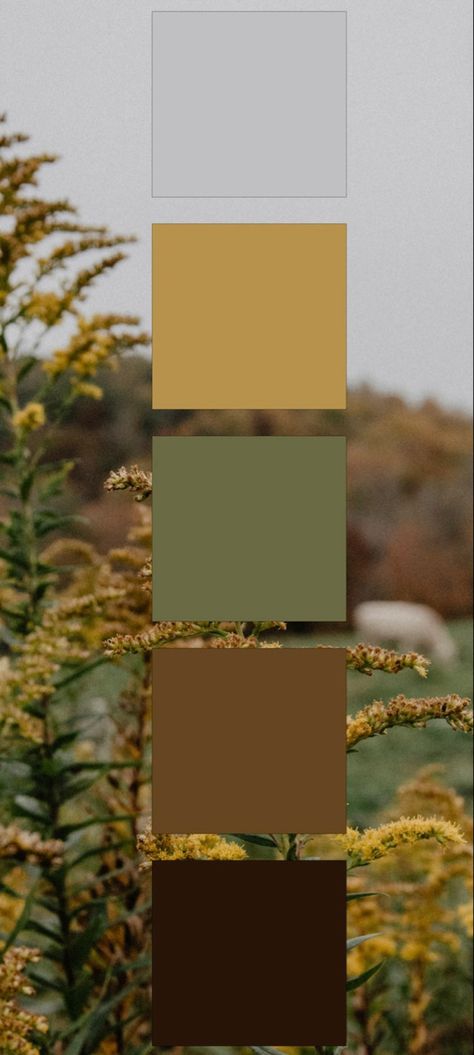 Pecan Color Palette, Yellow Earth Tones, Yellow Green And Brown Wedding, Deep Earthy Color Palette, Cafe Color Scheme, Color Palette Brown Earth Tones, Ocre Color Palette, Color Palette Green Earth Tones, Tea Color Palette