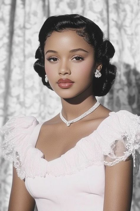 50s Black Women Makeup, Stern Looking Women, Old Hollywood Fashion Aesthetic, Female Pose Portrait, Pin Curls Aesthetic, Funny Art Pictures, Vintage Black Photoshoot, 70s Glamour Shots, Fashion Gifs Aesthetic