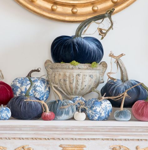 Welcome to my French Country Fall Home tour!! If you are coming from Virginia Sweet Pea, welcome! I’ve joined many other fabulous bloggers in a… Velvet Pumpkins Display, Pumpkin Display, Fall Home Tour, Timeless Interiors, Fall Table Settings, Fall Country, Chinoiserie Chic, Velvet Pumpkins, Fall Mantel