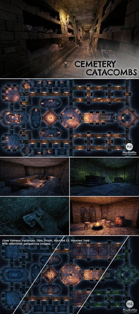 Dnd Catacombs, Cemetery Battlemap, Catacombs Concept Art, Tomb Battlemap, Fantasy Catacombs, Catacombs Map, Perspective Images, Minecraft Ideas, Role Play