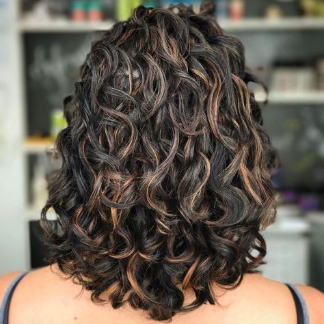 60 Styles and Cuts for Naturally Curly Hair in 2019 Highlights On Black Hair Curly, Hair Highlights Black Hair, Highlights Black Hair, Black Hair Curly, Highlights On Black Hair, Curly Hair Highlights, Bob Haircut Curly, Layered Curly Hair, Naturally Curly Hair