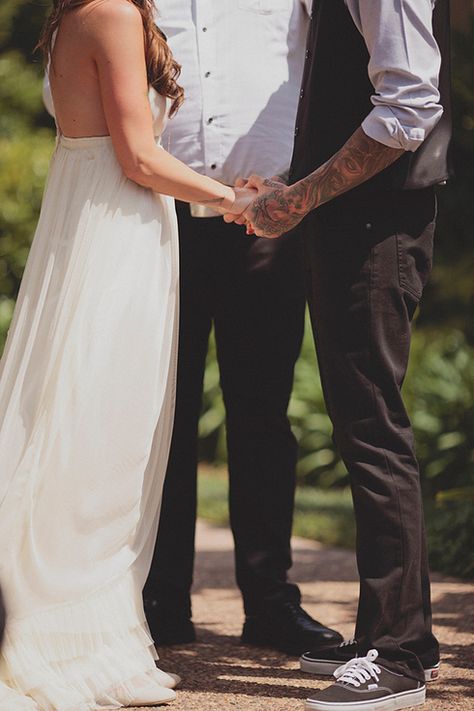 Vans Wedding, Bohemian Backyard Wedding, Casual Grooms, Informal Wedding Dresses, Bohol, Wedding Tattoos, Casual Wedding Dress, Evening Wedding, Photo Couple