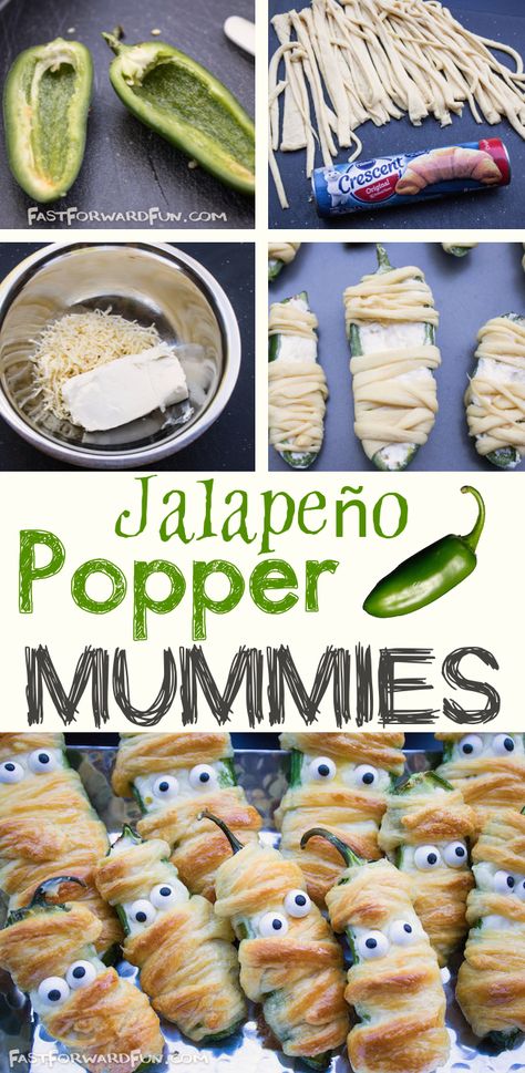 Snack Halloween, Fun Halloween Snacks, Halloween Potluck, Mummy Recipes, Easy Halloween Snacks, Halloween Party Appetizers, Halloween Snack, Halloween Party Snacks, Jalapeno Popper