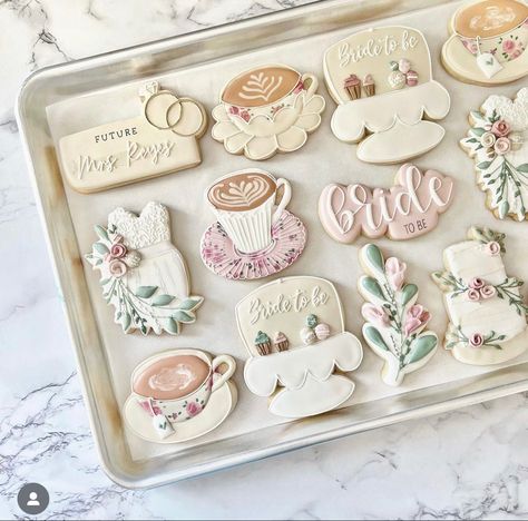 Tea Party Cookies, Par Tea, Bridal Cookies, Bridal Shower Inspo, Bridal Tea Party, Party Cookies, Tea Party Setting, Bridal Shower Cookies, Tea Party Wedding