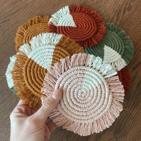 Macrame Color Block Coaster | Two-Tone Coaster | Handmade Coaster Desk Dining Room, Coaster Macrame, Mother's Day Party, Macrame Coasters, Desk Dining, Coffee Table Desk, Handmade Coasters, Boho Macrame, Decorative Storage