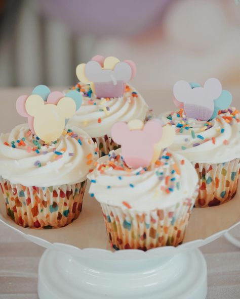 Pastel Oh Toodles, Disney World Birthday Party Food, Pastel Disney Theme Party, 1 Year Disney Birthday, Disney World Cupcakes, Disney Pastel Birthday, Disney World 2nd Birthday, Disneyland Theme Dessert Table, Disney Theme Desserts