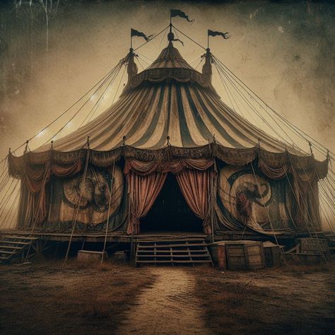 Haunted Carousel, Fantasy Circus, Haunted House Inspiration, Dark Cottagecore House, Cowboy Character Design, Old Theatre, Haunted Circus, Dark Carnival, Creepy Circus