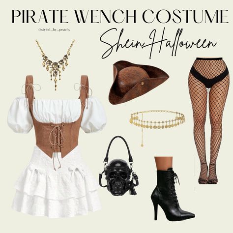 Pirate woman halloween wench bar maid costume sexy cosplay ren faire Shein Halloween Costume Ideas, Shein Costume Ideas, Shein Halloween Costumes, Pirate Costume Diy For Women, Diy Pirate Costume For Women, Ren Fair Costume, Yk2 Aesthetic, Pirate Bar, Bar Maid